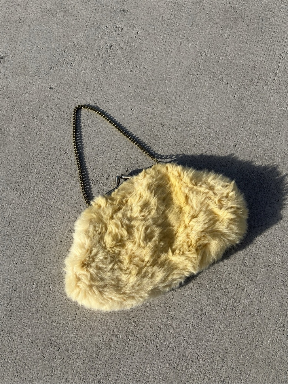 Vintage Butter Yellow Faux Fur Chain Shoulder Bag